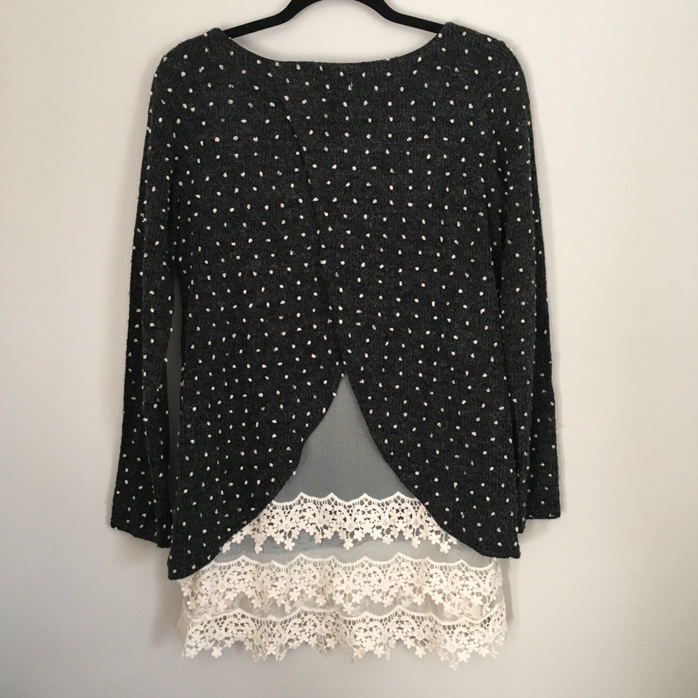 Anthropologie A’reve polka dot lace trim sweater - Picture 4 of 8
